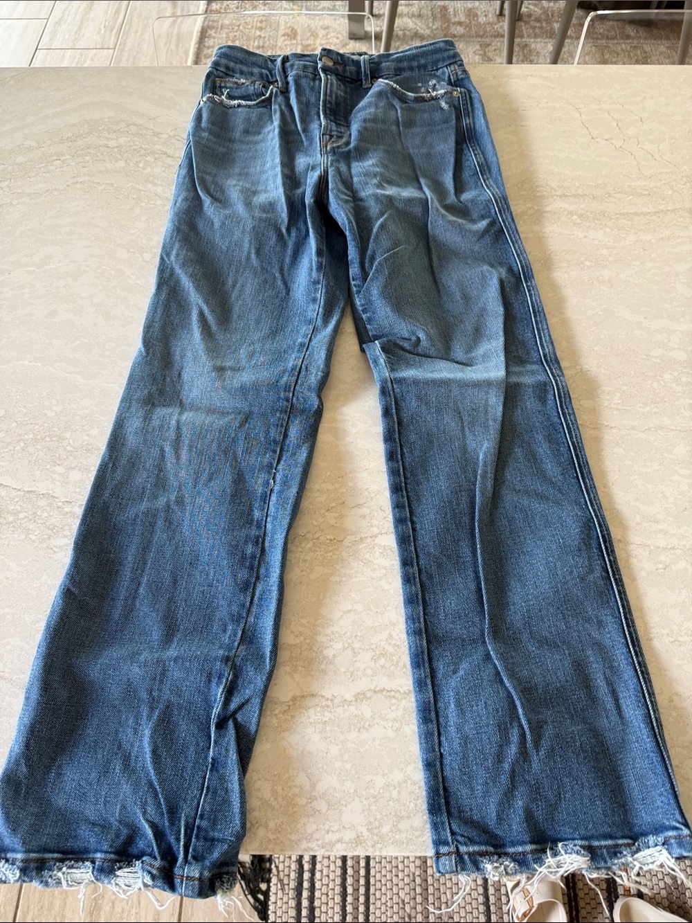 Good American Distressed Dark Blue Flare Jeans
